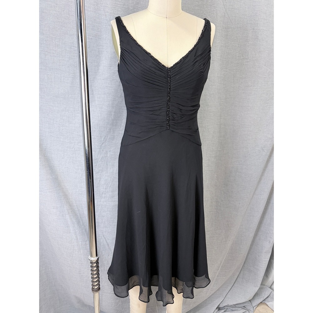 Vintage Jones New York 100% Silk Black Beaded Ruched Midi Dress NWT Size 6 $169